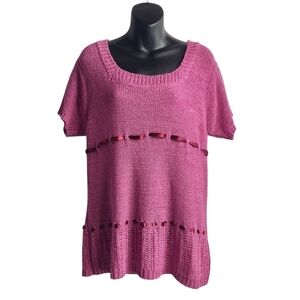 Carducci Top Womens Pink Ribbon knit Shortsleeve Crewneck Sweater Size XL